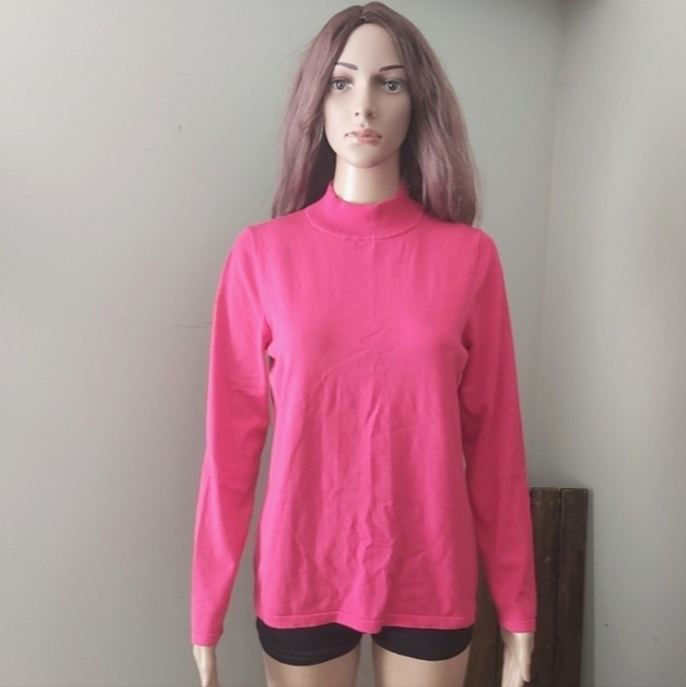 Pendleton sweater fuschia pink mock neck silk blend knit